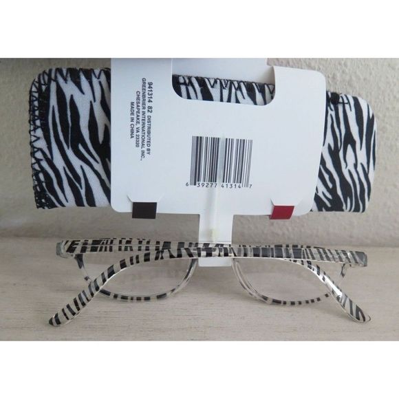 Fashion In Zebra Print Ladies Cat Eye Reading Glasses +2.75 w/Matching Soft Case - Picture 3 of 3